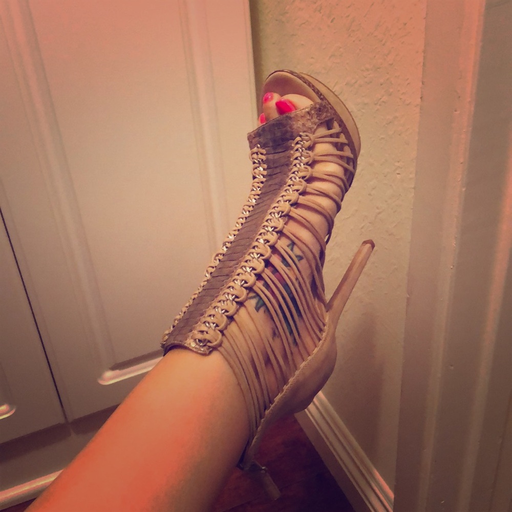 Brian Atwood Snake Print and Suede Heels